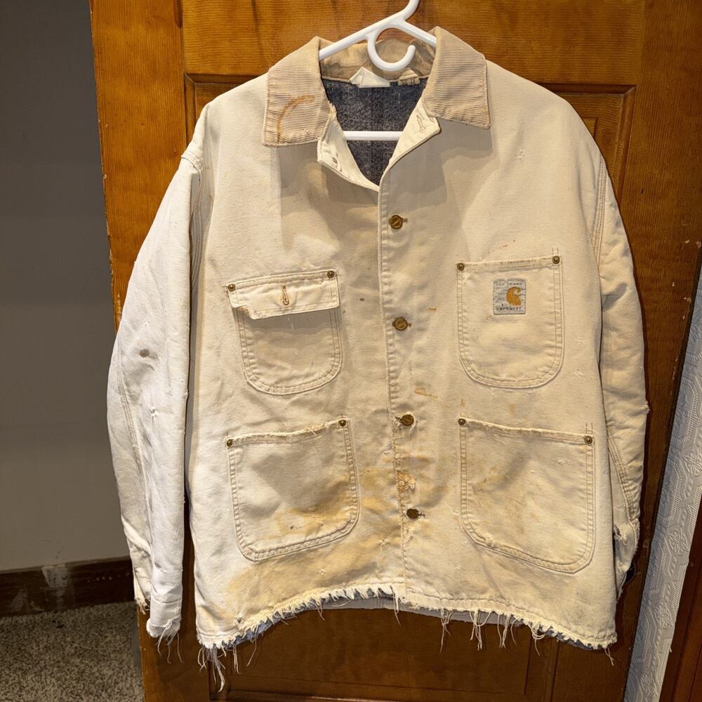 Carhartt Mens 100 Year 1889-1989 Barn Coat Button Front Size 48 ROUGH DISTRESSED